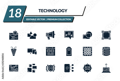 Bild auf Leinwand filled technology icons set - ide, elements, call to action, microblogging