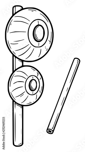 Fotografie Double Agogo Bell Instrument Hand Drawn Cultural Sketch Illustration