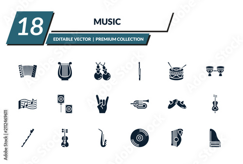 Bild auf Leinwand filled music icons set - accordion, harp, castanets, bassoon