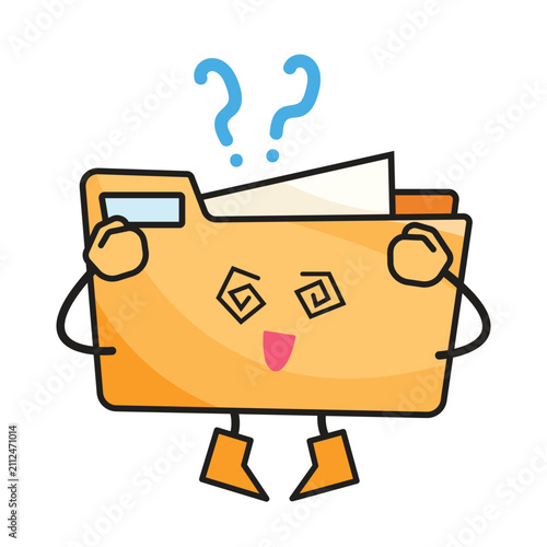Billede på lærred Confused overload brown file folder mascot character colorful illustration isolated on white background