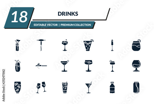 Принти на полотні filled drinks icons set - bloody mary, sorkscrew, last word drink, caipiroska