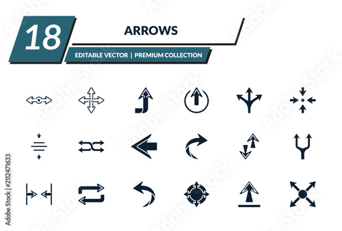 filled arrows icons set - roundabout, move, upward, enter up. editable vector for web and mobile ui