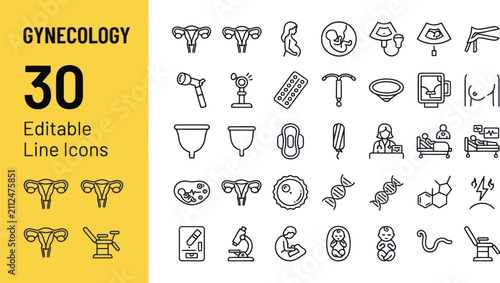 Foto Set of editable line icons for gynecology and reproductive health featuring preg
