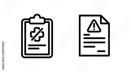 Injury report and incident form icons for workplace safety and medical documentation with incident document workplace documentation clipboard administrative accident business