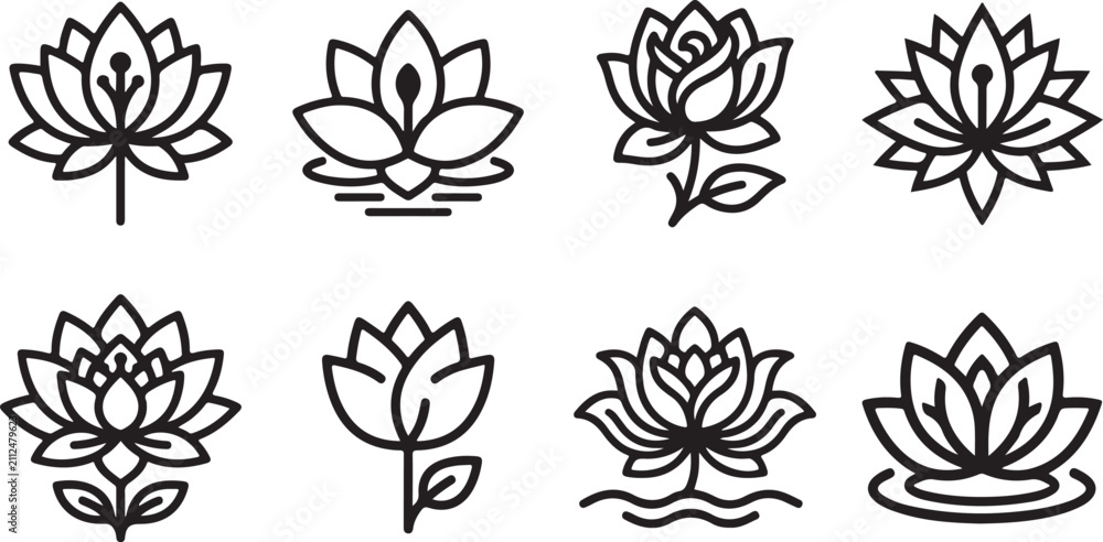 Fototapeta premium Elegant lotus and flower vector icons set