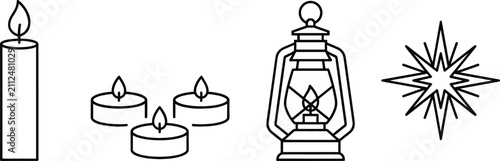 Foto Cozy Winter Light and Christmas Holiday Line Icon Set Featuring Tall Candle Teal