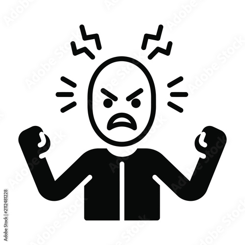Obraz na plátně Angry man with clenched fists and furious expression on face in black and white