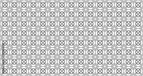 Black and white intricate floral inspired geometric seamless pattern for creative design