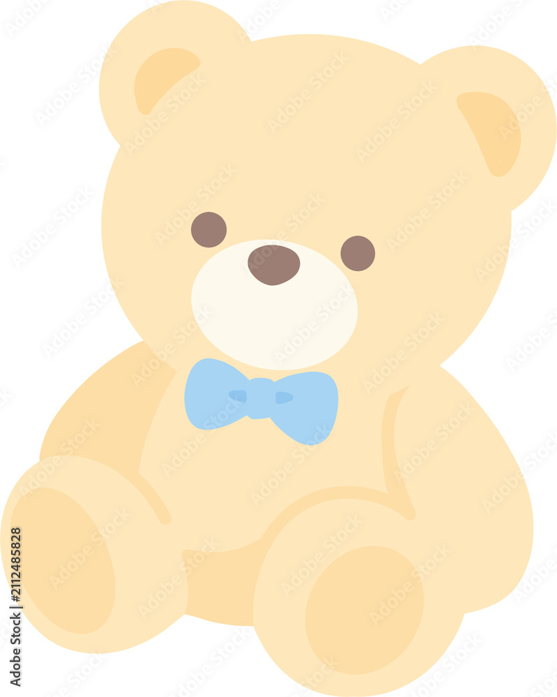 Fototapeta premium Cute beige teddy bear stuffed animal wearing a blue bow tie, toy vector illustration