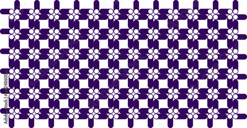 Dark blue geometric pattern with repeating rounded rectangular shapes and white circles