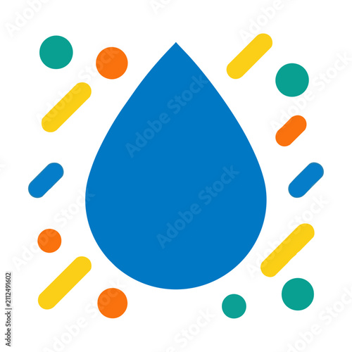A stylized water drop icon with abstract circles and geometric shapes isolated on a white background, modern minimalist design concept