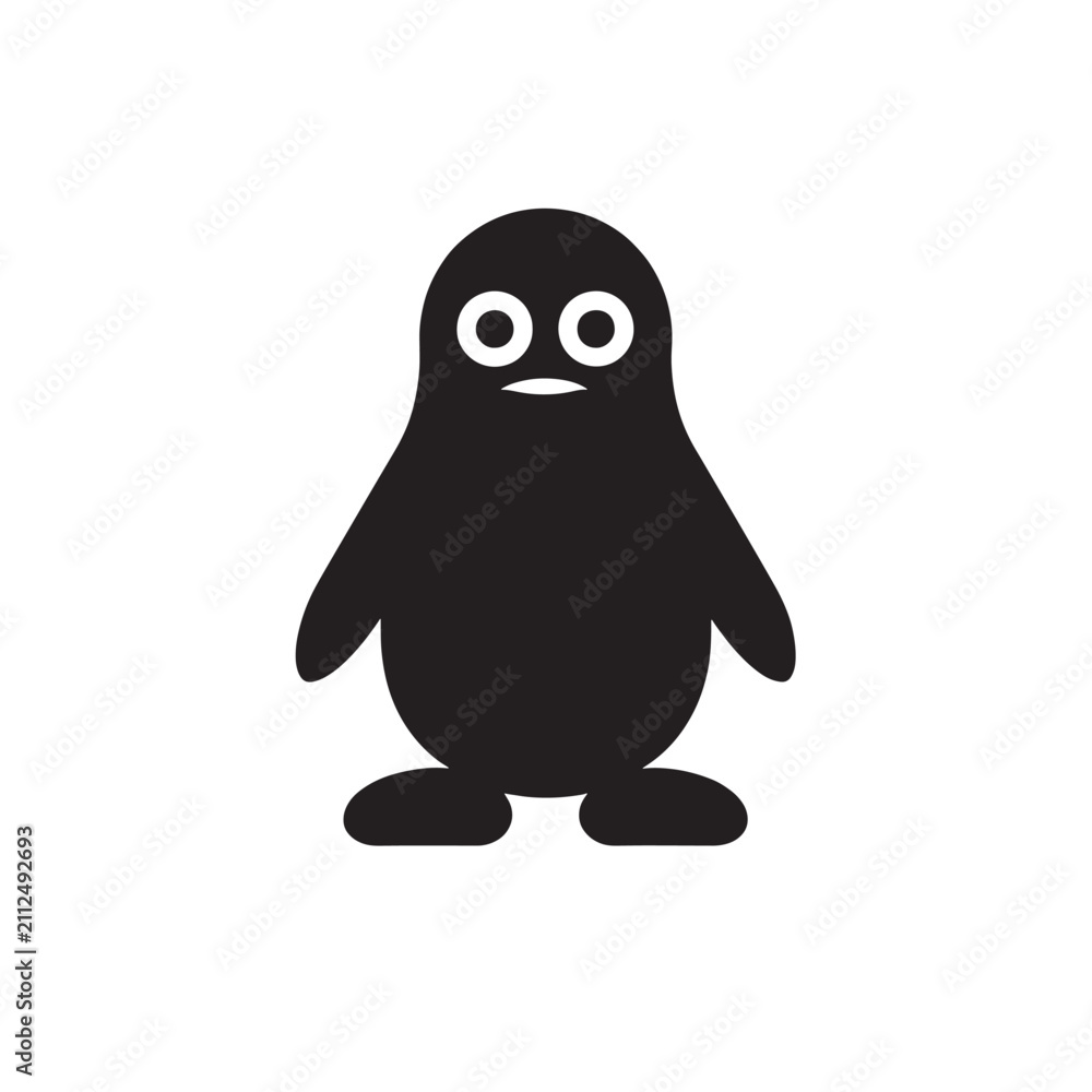 Fototapeta premium Minimalist Black and White Penguin Vector Icon. Cute Stylized Penguin Mascot Isolated on White Background.