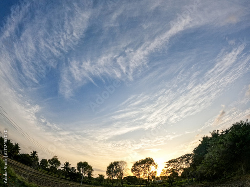 Country side landscape with blue sky and clouds