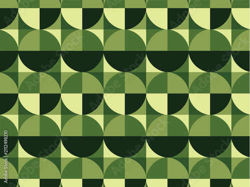 Quadro su tela Seamless geometric pattern featuring repeating circles, semicircles, and quarter circles arranged in a clean mid-century modern design