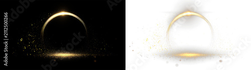 Konstfotografi Light ring with golden sparkles on a transparent background during a creative de