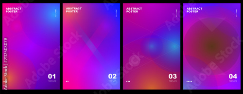 Canvastavla Set of abstract posters with vibrant gradient shapes, modern fluid design, neon