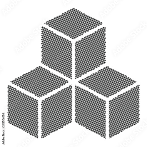3D isometric cube blocks arrangement in halftone square dot style