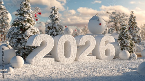 Snowy scene with 2026 text and snowmen festive winter holiday concept