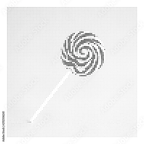 Spiral swirl lollipop candy icon created with halftone pixel pattern