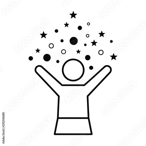 Fotografija Person releasing stars and circles into the air with arms outstretched in joy