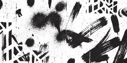 Abstract graffiti spray paint textures with grunge brush strokes on a white background