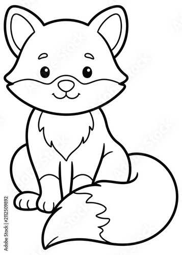 Baby Fox Sitting Coloring Page, Cute Cartoon Fox Outline, Printable Black and White Woodland Animal Coloring Sheet for Kids