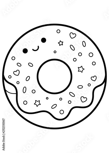 Cuadro en lienzo Cute Donut with Sprinkles Coloring Page, Cartoon Donut Outline, Printable Black