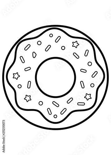 Obraz na plátně Cute Donut with Sprinkles Coloring Page, Cartoon Donut Outline, Printable Black