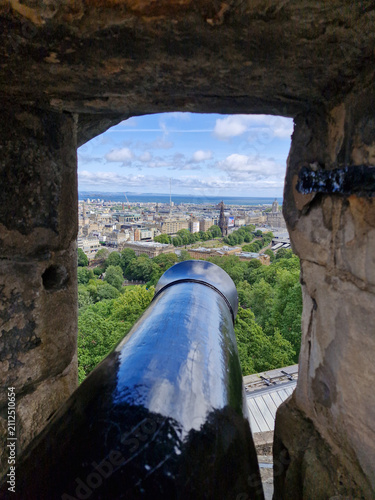 Old cannon and view towards Edinburgh and the sea