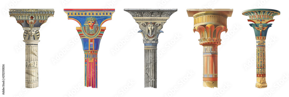 Obraz premium PNG Colorful ancient architectural column designs on transparent background