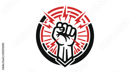 Принти на полотні Raised fist with radiating energy, symbolizing power, protest, and revolution