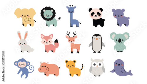 Photography Set of cute wild animal characters for children illustration