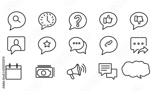 Speech Bubble Social Media Line Icon Set Vector Illustration,Minimalist Chat Bubble and Communication Linear Icons Set,