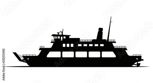 Photography Silhouette of a large ferry boat on white background with black silhouette again