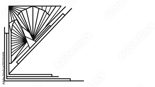 Geometric black line drawing of a retro art deco corner ornament, suitable for elegant card frames and borders.