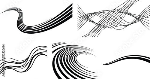 Canvas Print Abstract black and white dynamic wavy line speed stroke elements.