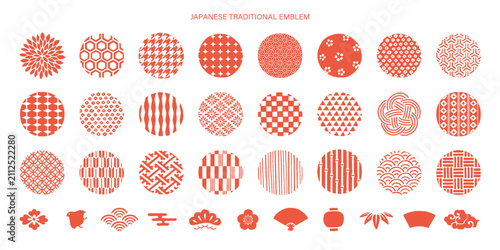 和柄のシンボルとアイコンセット／スタンプ風