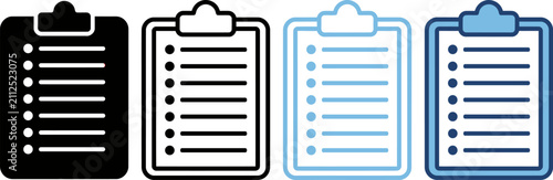 Checklist Icons in Black Blue and Outline Styles for Task Management and Organization