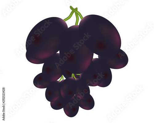 Realistic-Dark-Purple-Grape-Bunch-With-Green-Stem-Fresh-Juicy-Fruit-Illustration-Isolated-On-White-Background