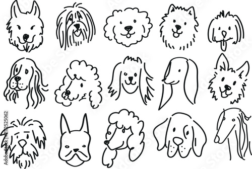 Hand Drawn Collection of Cute Dog Face Outline Vectors  in Minimal Style