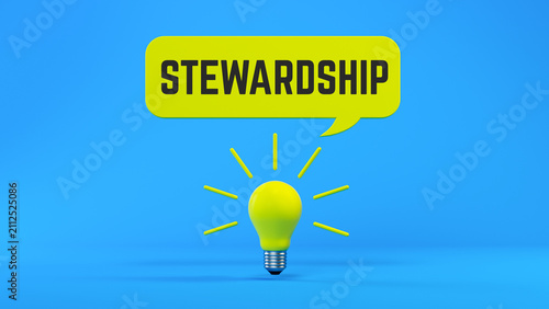 Stewardship Text in Speech Bubble on Blue Background for Business Governance and Corporate Responsibility