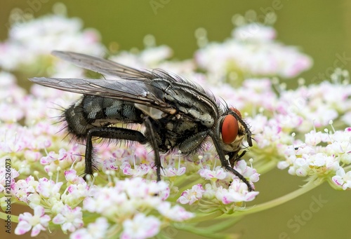 Graue Fleischfliege auf der Wilden Möhre