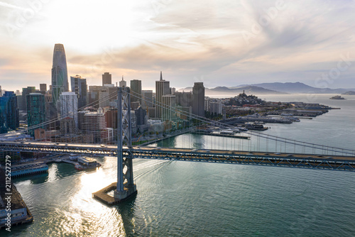 Fotografie Bay Bridge and San Francisco skyline aerial panorama