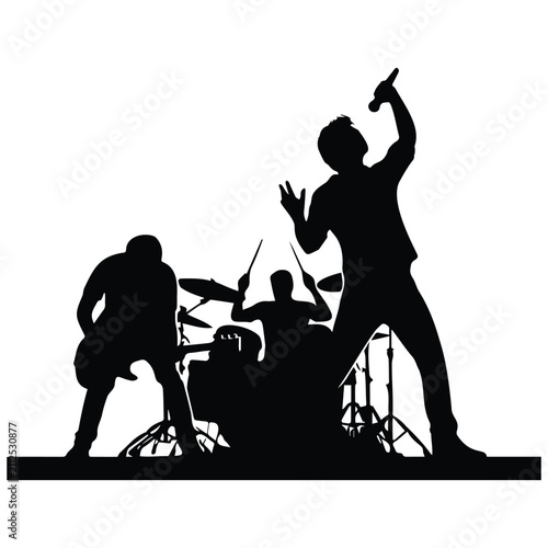 Obraz na płótnie Rock band playing music concert performance vector illustration black silhouette graphic