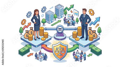 Fotografía Business Equality and Financial Balance Isometric Illustration