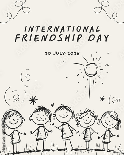 International Friendship Day Kids Drawing Vector  