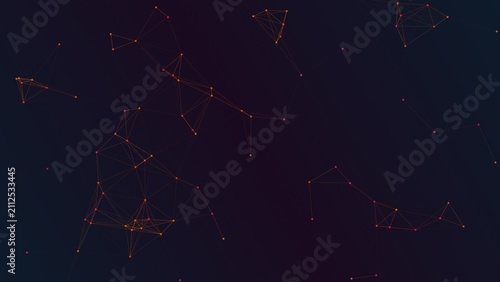 Fotografie Abstract dark background with glowing orange connected points and lines represen