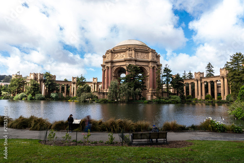 Historic Palace of Fine Arts rotunda and colonnade by the lagoon in San Francisco, California