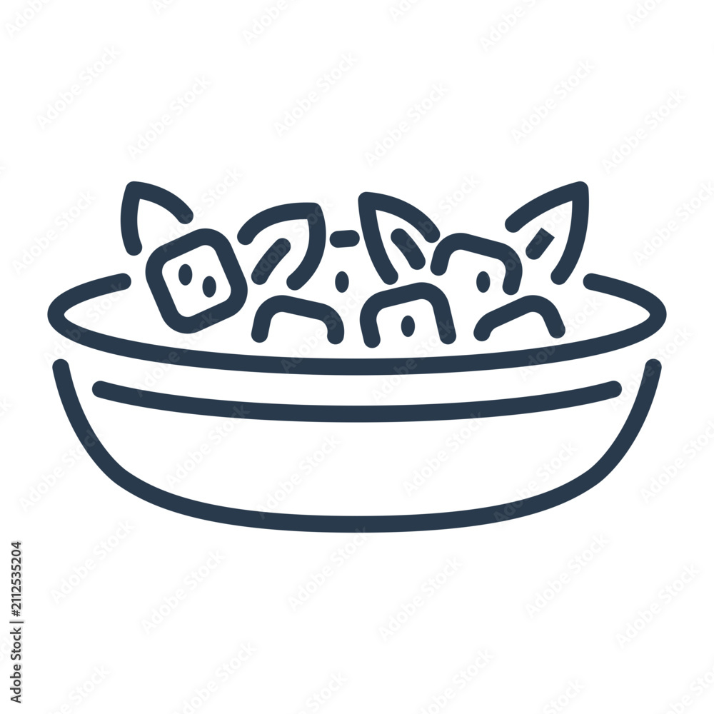 Fototapeta premium Line art salad bowl icon for restaurant menu and food delivery culinary