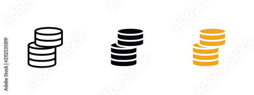 Stacked coins illustration in black monochrome and yellow color variations against a white background currency money wealth finance